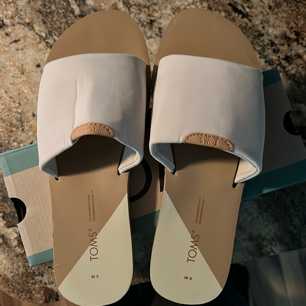 White slip on sandals